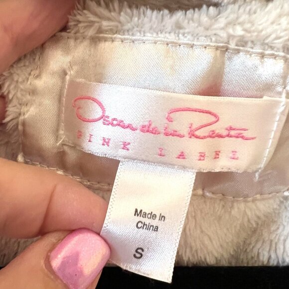 Oscar De La Renta Pink Label Ivory Cream Plush Robe Womens sz S Pockets Embossed - Picture 9 of 12